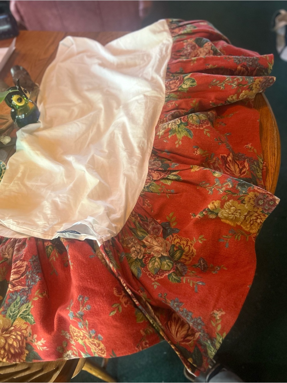 VTG Ralph Lauren Aylesbury Floral Twin Bed Skirt Ruffled Red Barkcloth Cotton